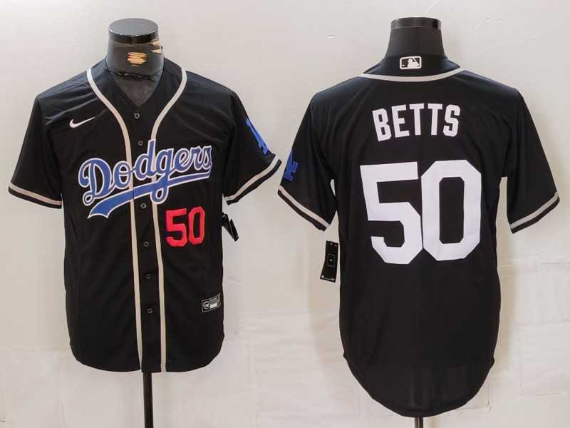 Men%27s Los Angeles Dodgers #50 Mookie Betts Number Black White Cool Base Stitched Jersey->los angeles dodgers->MLB Jersey